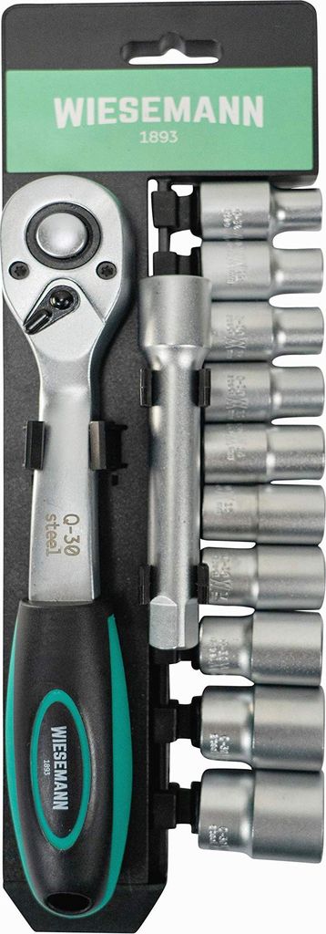 Steckschlüsselsatz 12tlg mit 1/2" Knarre, 10mm - 24mm Sechskant Bit Einsätze und Verlängerung 125mm aus Chrom-Vanadium Stahl mit Halter von WIES...