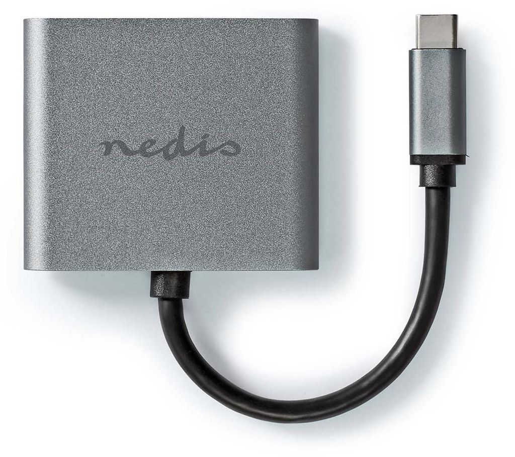 Nedis USB-C Adapter - 2-in-1 - USB 3.2 Gen 1 - USB-C Stecker - 2x HDMI - 4K@30Hz - 0.10 m - Rund - Vernickelt - PVC - Schwarz - Box
