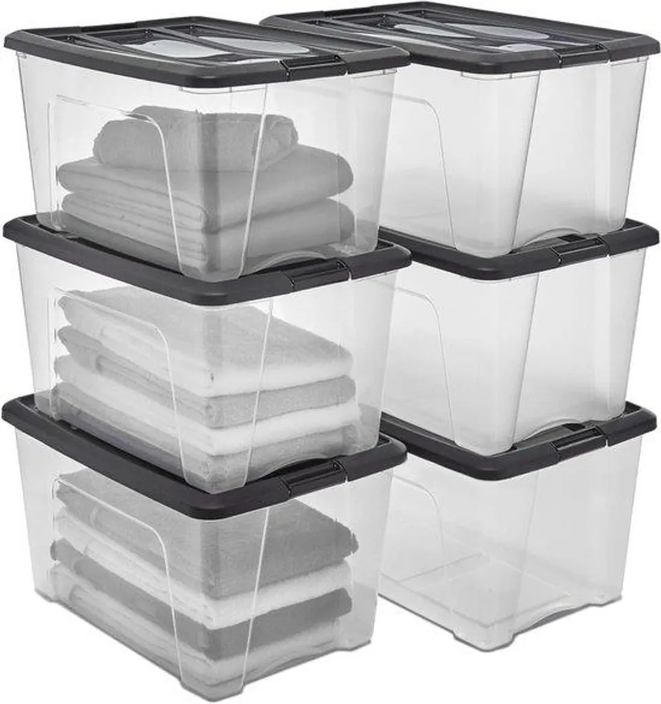 Boîtes de rangement 45L en plastique noir sans BPA pack de 6 unités