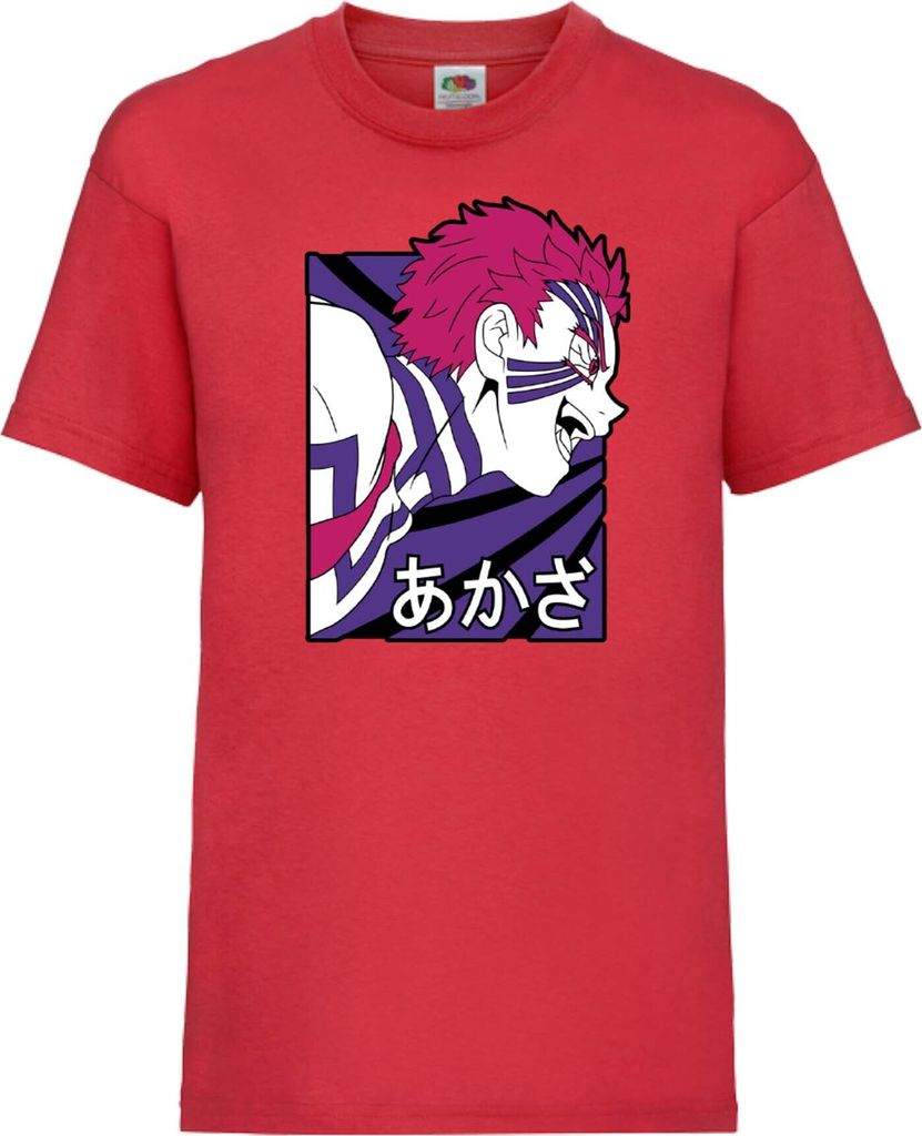 Kinder T-Shirt Demon Anime Slayer Akaza 03 Upper Rank Akaza, 12-13 Jahr - 152 / Rot