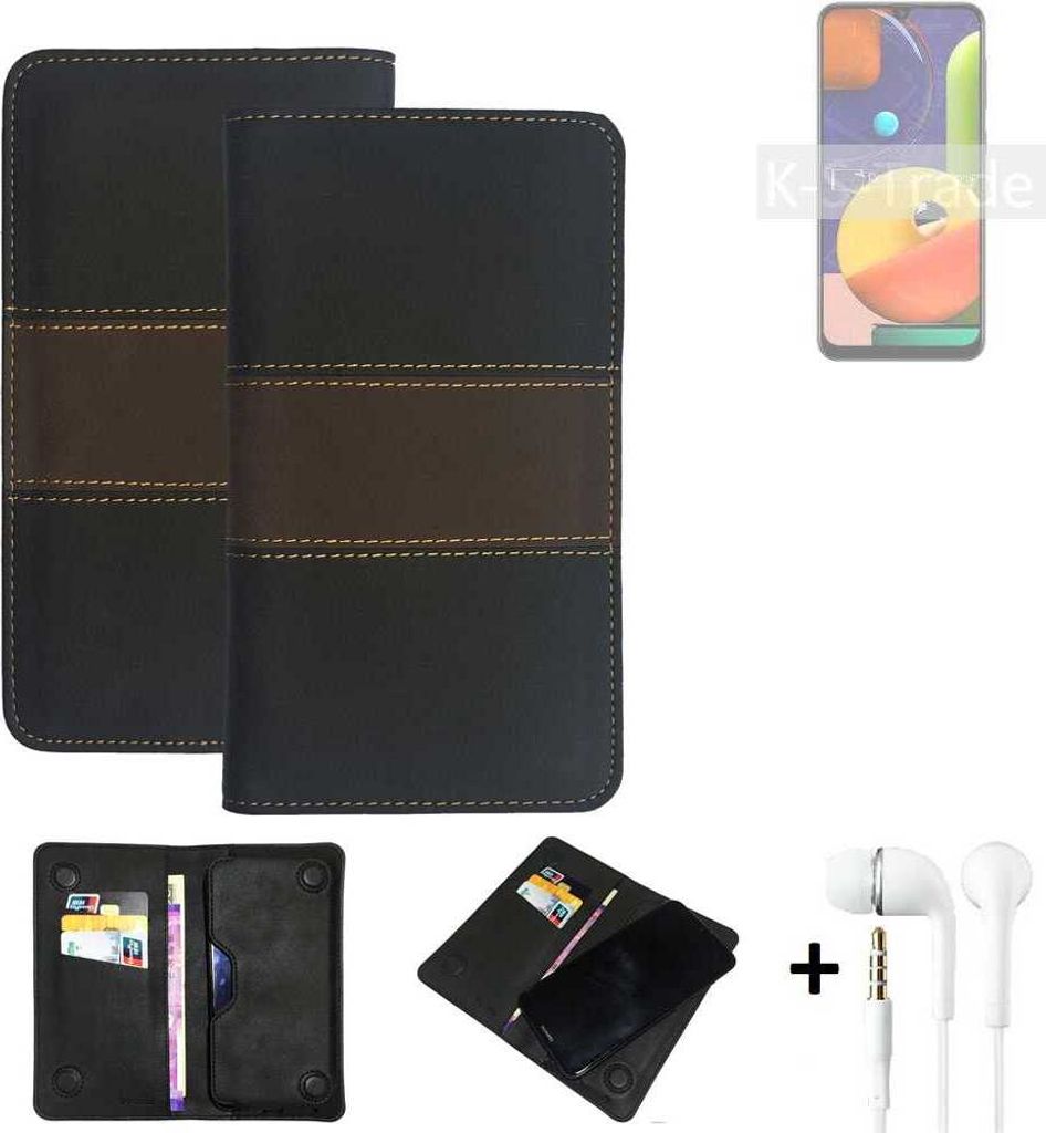 K-S-Trade Handyhülle + Kopfhörer kompatibel mit Samsung Galaxy A50s Schutzhülle Walletcase Bookstyle Tasche Schutz Case Hülle Wallet Cover