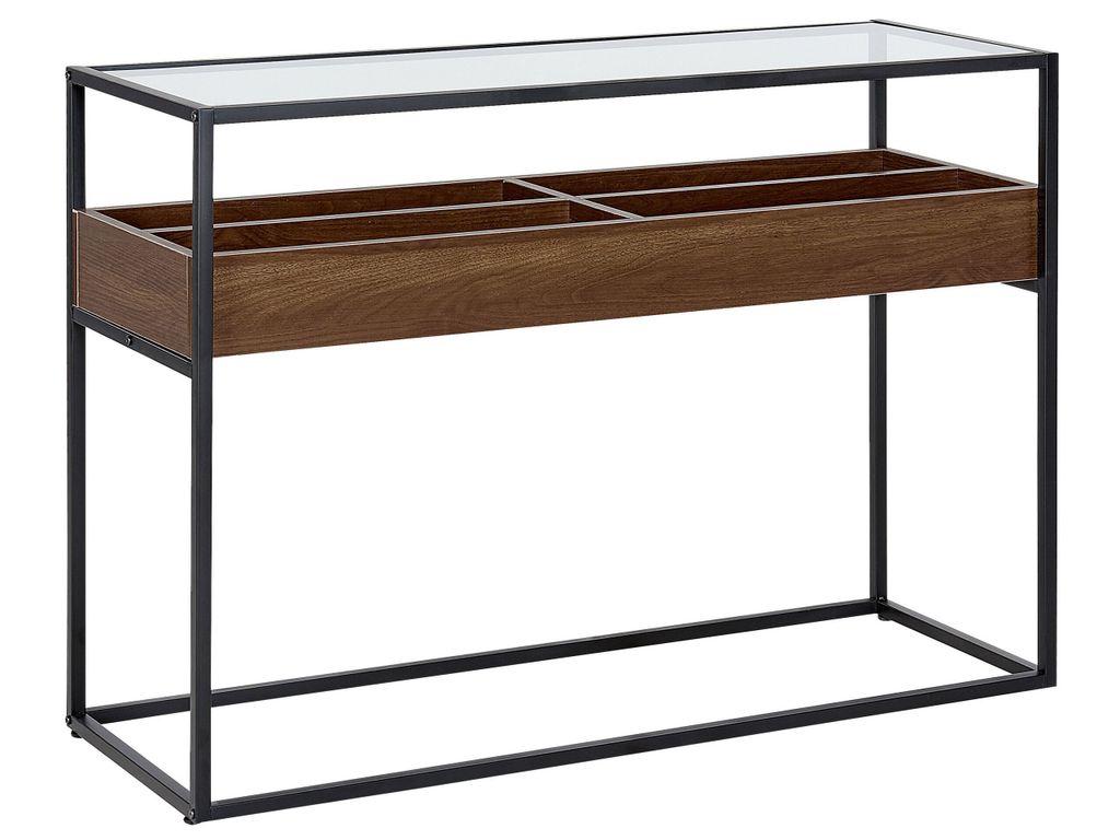 BELIANI Konsolentisch Dunkler Holzfarbton / Schwarz 110x40 cm Ablagefläche Industriell Modernes Design Konsolentisch für Wohnzimmer Flur Schlafzi...
