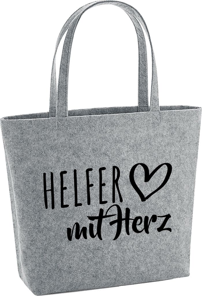 Huuraa Einkaufstasche Helfer mit Herz Geschenk 22 Liter Grey Melange Filztasche Helfer Accessoire