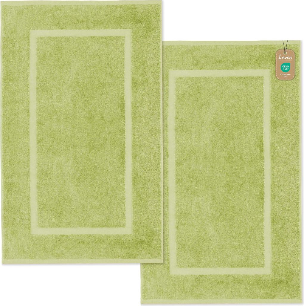 Lavea 2er Set Badematte 50x80 cm – rutschfeste, Waschbare Badematten aus 100% Baumwolle, Frottierserie Elena – Für Badezimmer, Dusche - Lind...