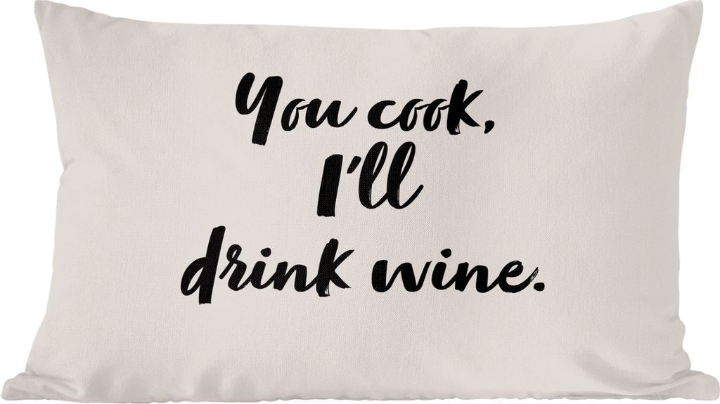MuchoWow Zierkissen Sofakissen Wohnzimmer Dekokissen 60x40 cm Kochen - Wein - Du kochst, ich trinke Wein - Sprichwörter - Zitate - Kopfkissen - ...