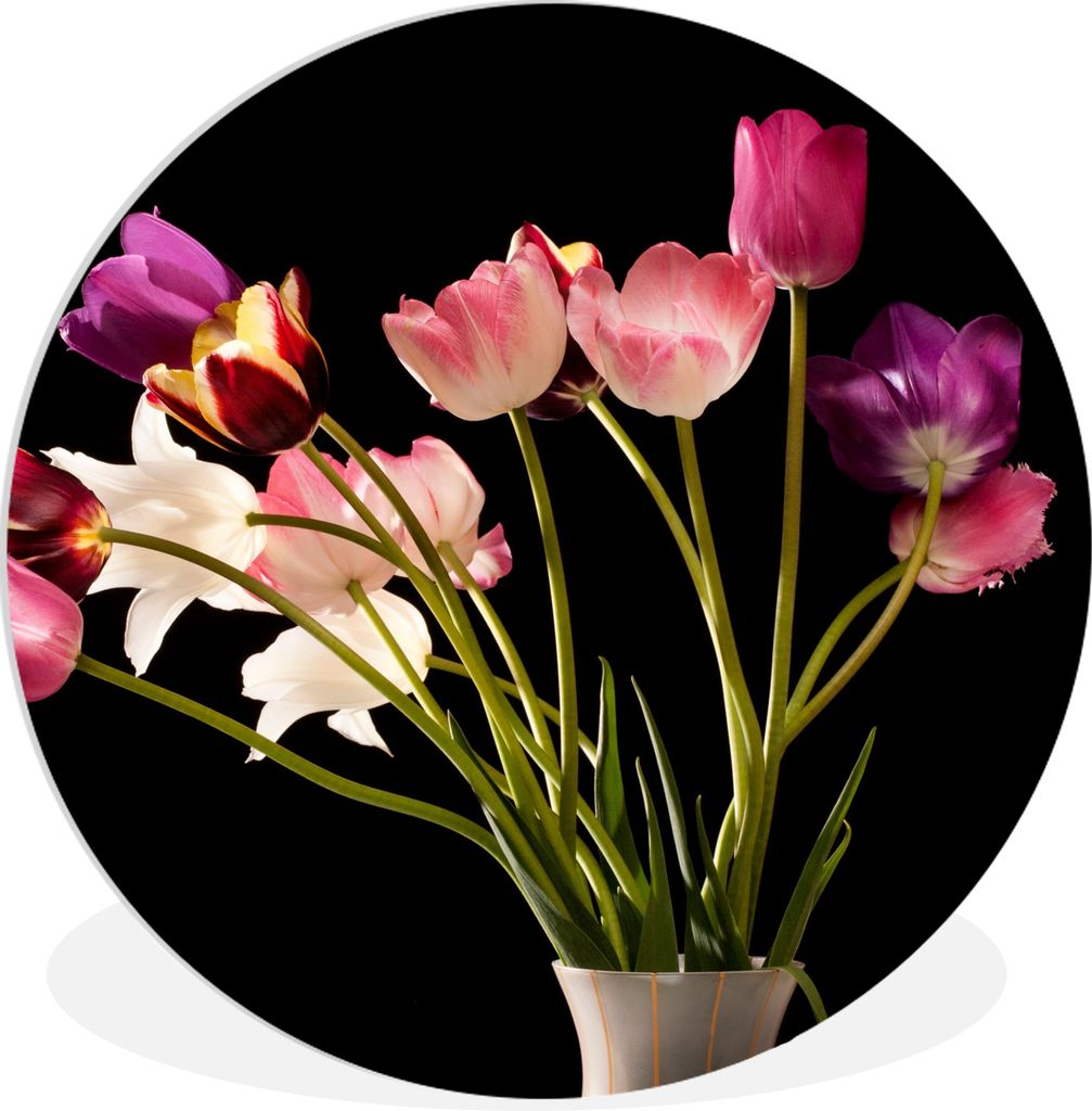 MuchoWow Rundes Wandbild - Runde Bilder Tulpen - Stilleben - Blumen Ø 30 cm Kreis Wanddekoration Kunststoff - Wandkreis - Wandschmuck - Schlafzi...