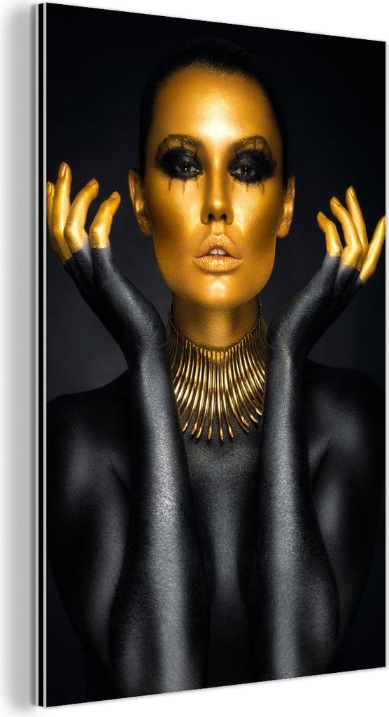 MuchoWow Wanddekoration Metall Metallbild Wandkunst 100x150 cm Frau - Porträt - Gold - Luxus - Schwarz MuchoWow Aluminium Gemälde - Bild