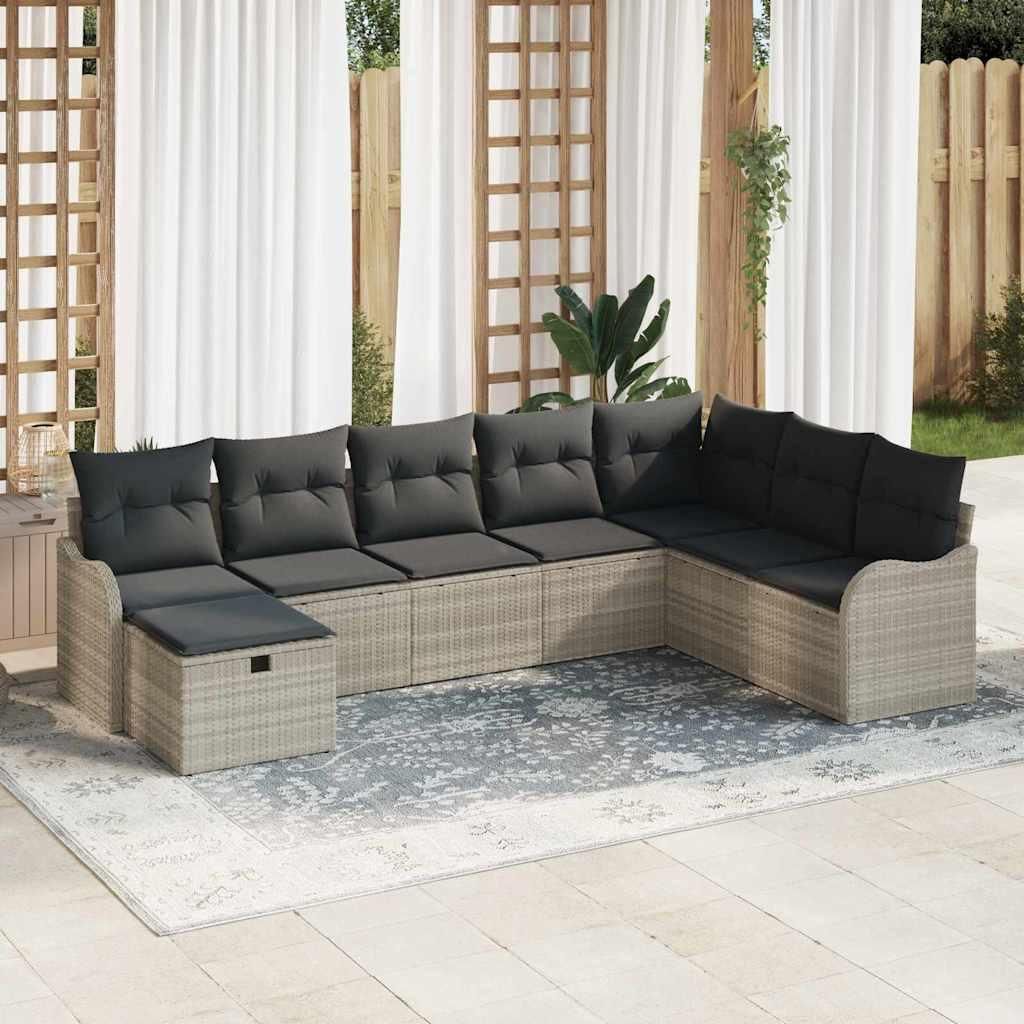 Maison Exclusive - Garten-Sofa-Set mit Kissen 8 pcs Hellgrau Poly Rattan