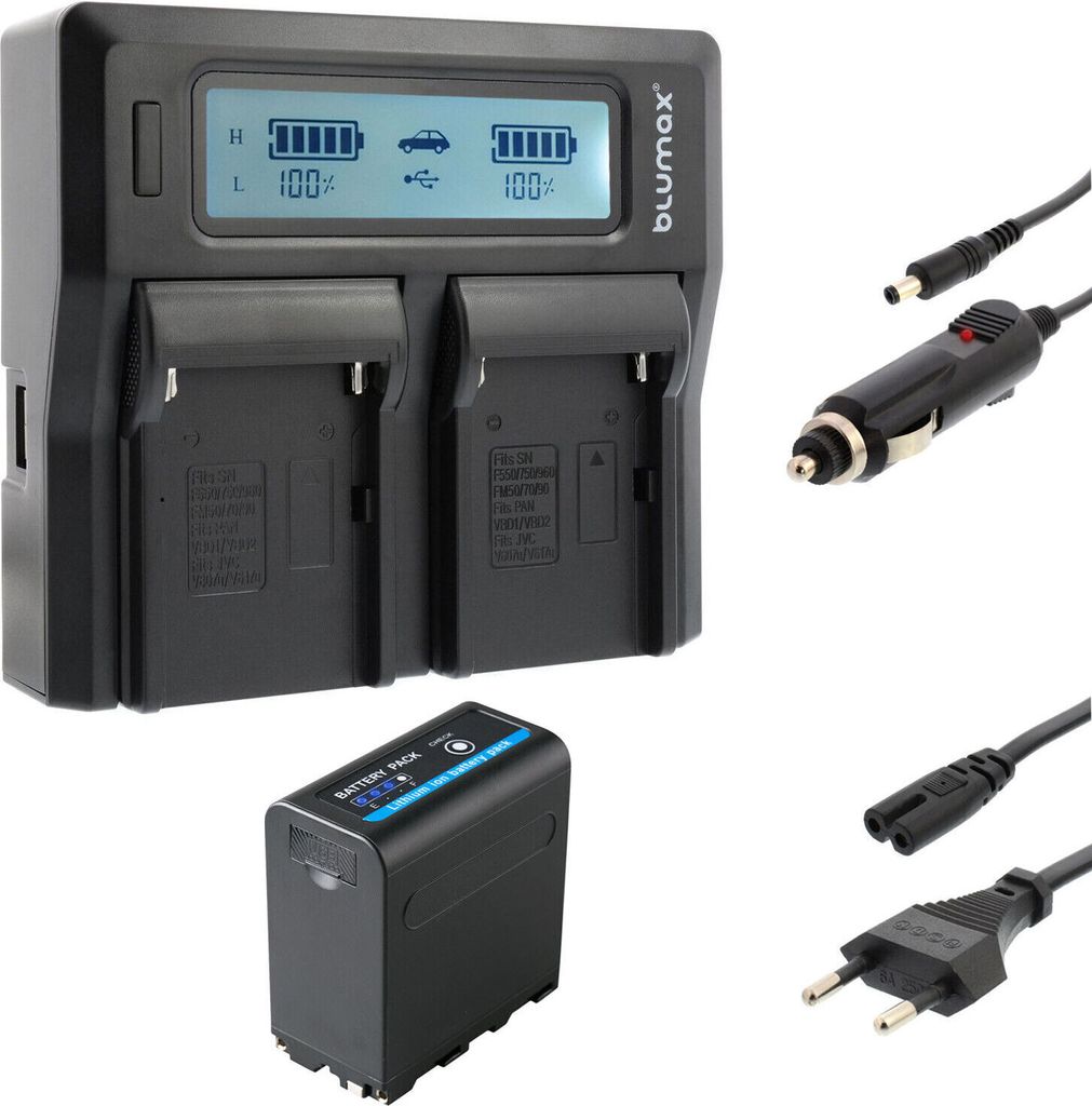 1x Akku + Lader für Sony NP-F970 | mit 5V USB Ausgang und DC 8,4V 7850 mAh