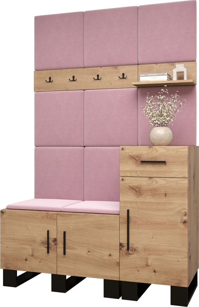 Garderobe ARTIN Set 5 mit gepolsterten Paneelen Industrial Produktbild 