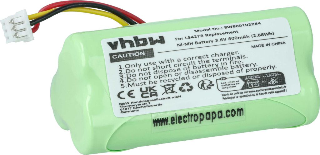 vhbw Akku Ersatz für 82-67705-01, BTRY-LS42RAAOE-01 für Barcodescanner POS (800 mAh, 3,6 V, NiMH)