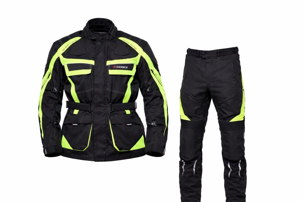 Motorradanzug Herren Set Schwarz Neon Racing Biker Jacke Produktbild 