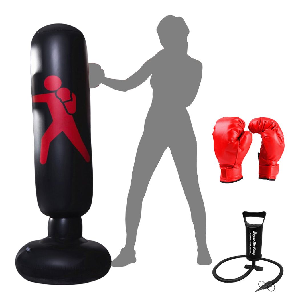 Boxsack Sandsack Boxhandschuhe Erwachsene Fitness Aufblasbar 160cm Punching Bag 