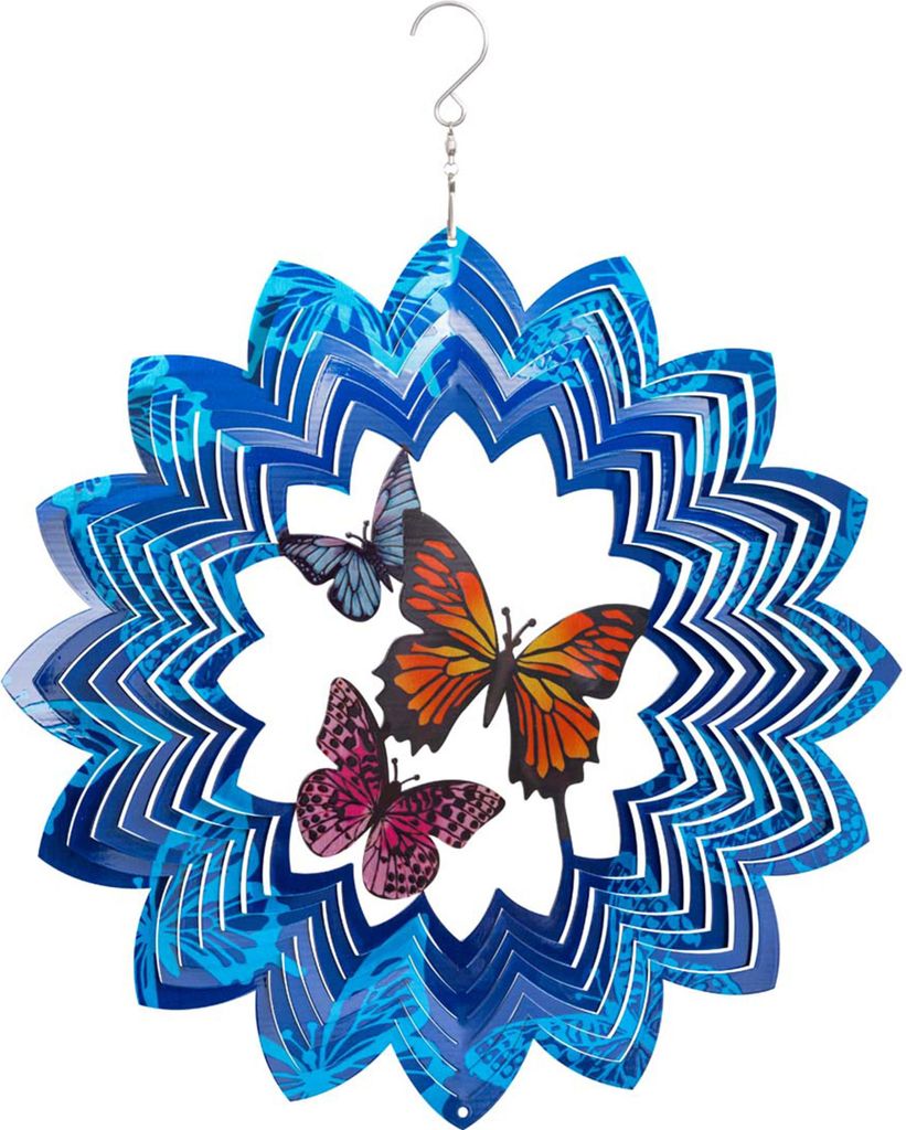 Kinetic Art: Metal Hanging Wind Spinner: 3D Butterflies