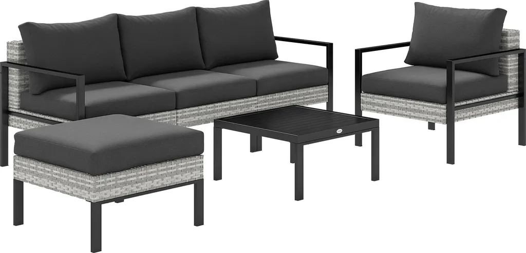 Salon de Balcon 5 Personnes avec Fauteuils et Pouf en Résine Gris Clair