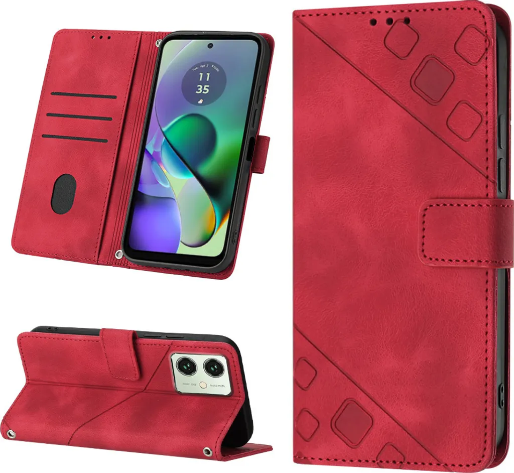 Custodia Professionale Moto G54 Rossa | Pelle in Rilievo e Business Slot