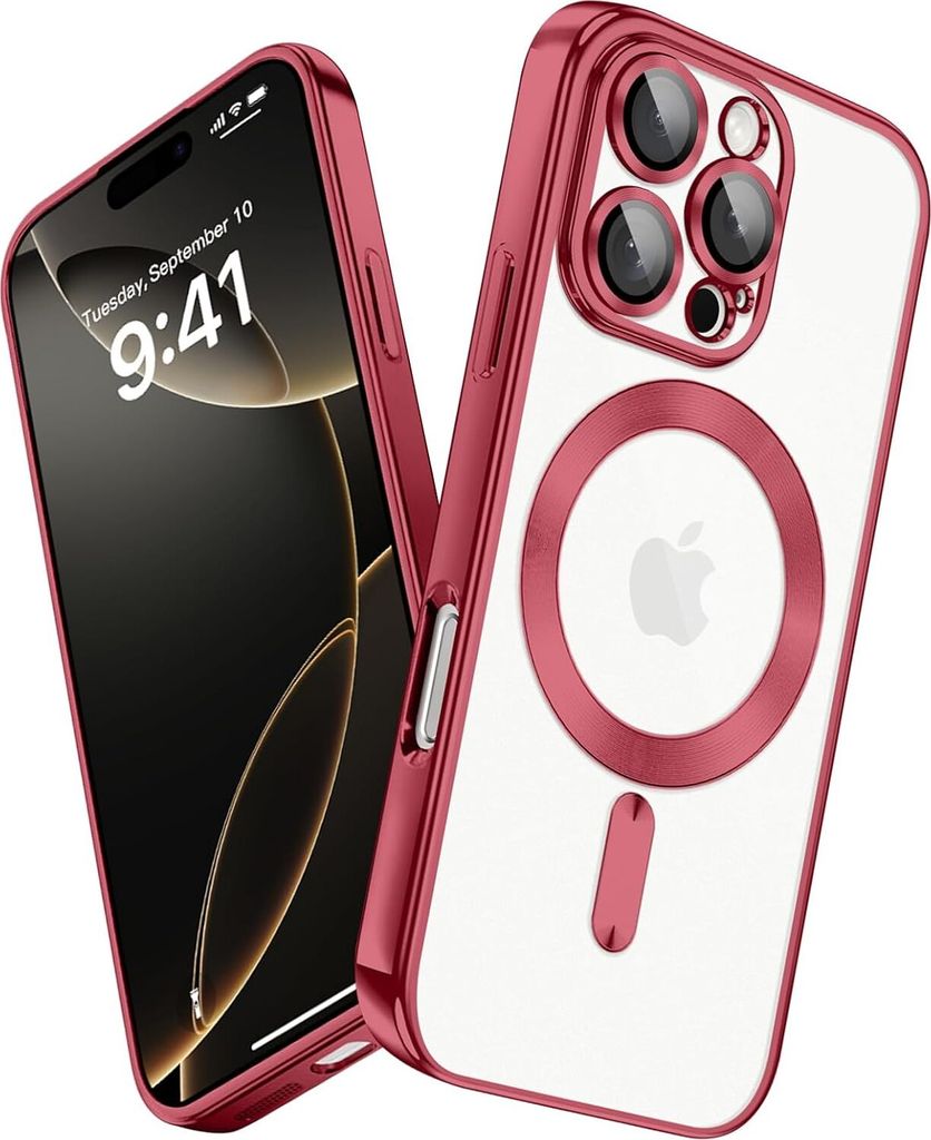 Handyhülle für iPhone 16 Pro mit Magsafe und Kameraschutz, Magnetisch Ultra Dünn Klar Überzug Schutzhülle Red