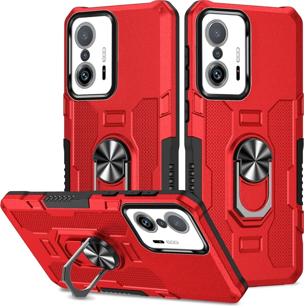 Xiaomi 11T Pro Case, resistente custodia a doppio strato con supporto ad anello e supporto per Xiaomi 11T / 11T Pro rosso
