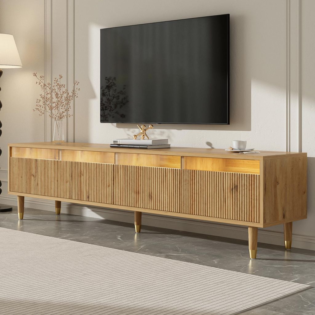 Merax TV-Schrank 178 cm mit 4 Schubladen, TV-Board aus MDF und Acryl, Wohnzimmer Lowboard mit Kabeldurchführung und stabilen Holzfüßen, modern S...