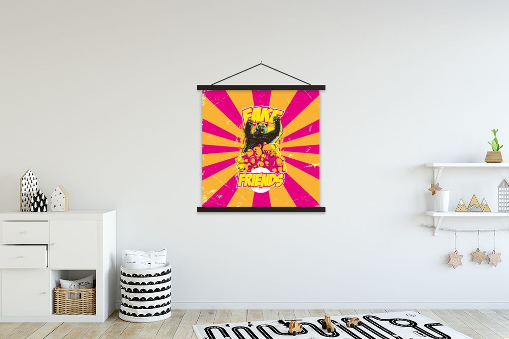 MuchoWow Textilposter Vintage - Bär - Stofftier 120x120 cm mit schwarzem Rahmen - Aufhängungsset