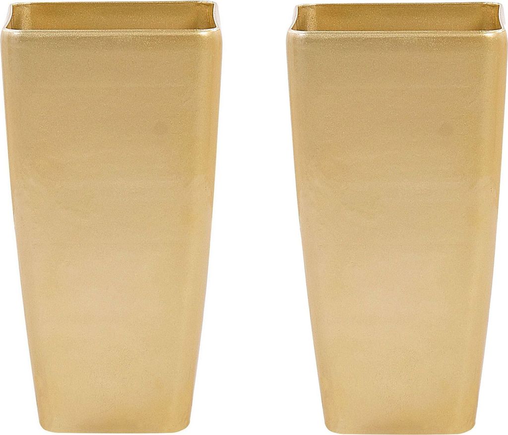 BELIANI Blumenkübel 2er Set Gold Steingemisch Kunstharz und Glasfaser Rechteckig Modern Gartenaccessoires Gartenzubehör Terrasse Balkon Innen Außen