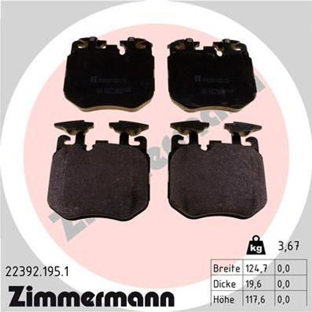 ZIMMERMANN 22392.195.1 Bremsbelagsatz, Scheibenbremse OE 34116889585 kompatibel mit X7, X5, 8er F92, 8er F91, 7er G11, 6er G32, 5er G31, 5er G30, 4...