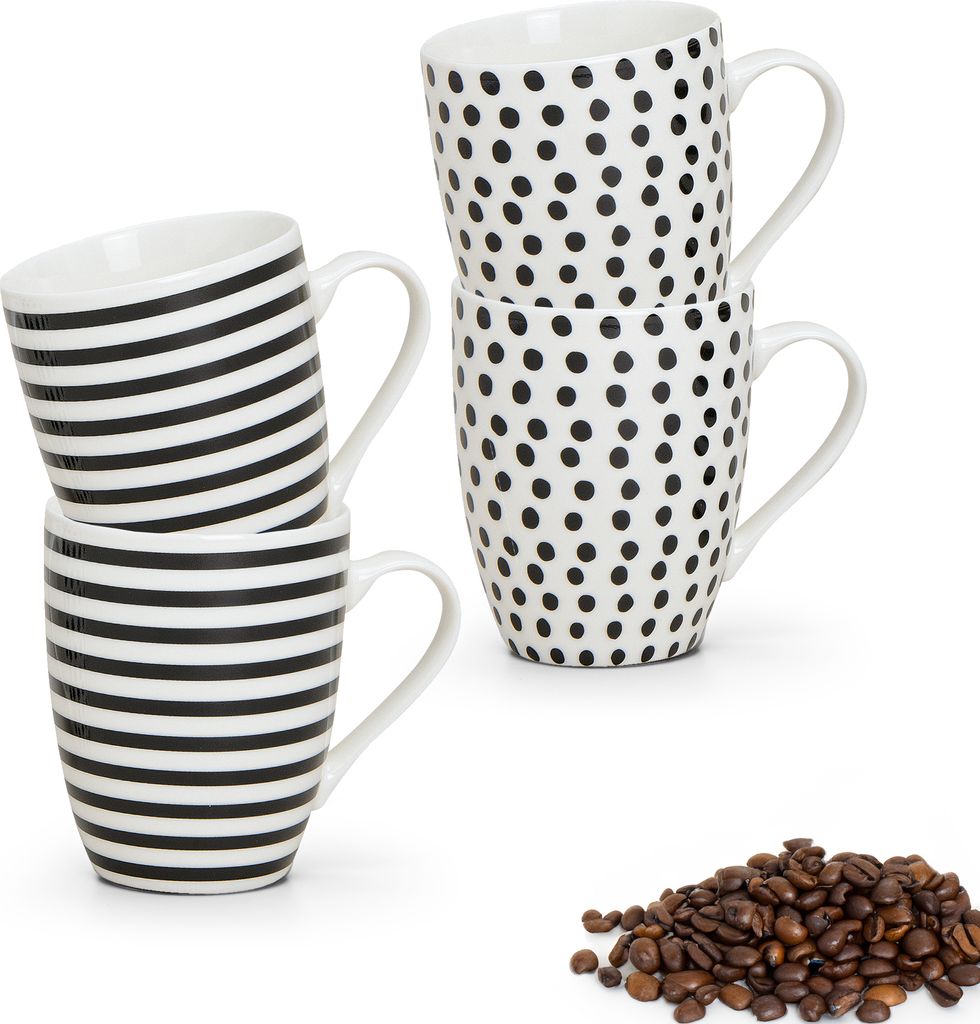 Kaffeetassen 4er Set Punkte Streifen Design gepunktet