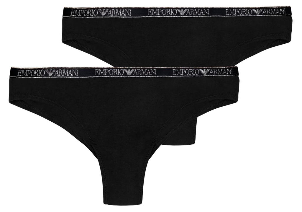Emporio Armani Women's Essential Studs 2-Pack Brazilian Half Slip, Black, XL, Schwarz, XL