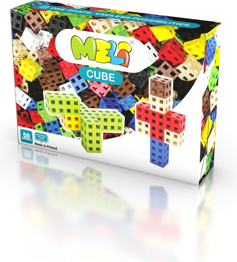 Meli Cube Konstruktionsbausteine 50 Teile – Kreatives Bauset in 8 Farben ab 3 Jahren