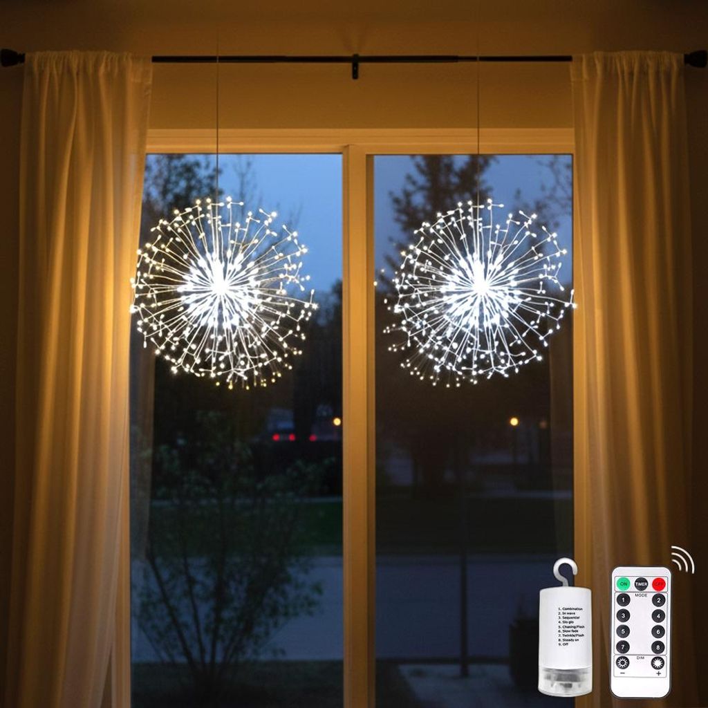 2x Löwenzahn Lichterkette Batterie 198 LED Weihnachtsbeleuchtung 8 Modi Fenster Weihnachtsdeko DIY Feuerwerk Lichter Innen Party Hochzeit Deko