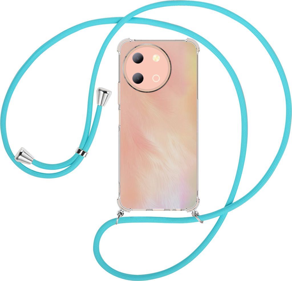 Handykette Backcover-Schutzhülle mit Band (Metall silberfarben) für vivo Y38 5G - türkis