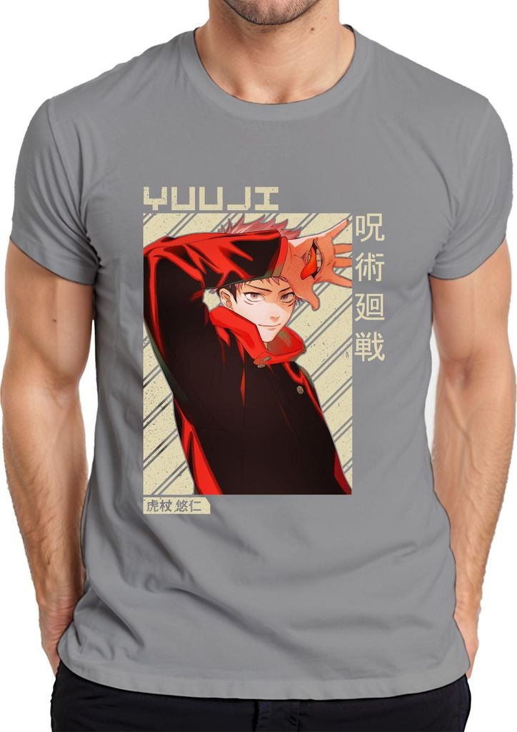Yuji Itadori Jujutsu Kaisen Anime Fan Geschenk Rot Vintage Herren T-Shirt, Grau, XXL