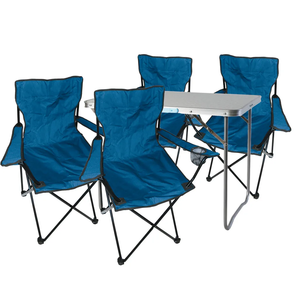 set di mobili da campeggio 5 pezzi tavolo blu+sedie da campeggio/sedie da pesca blu