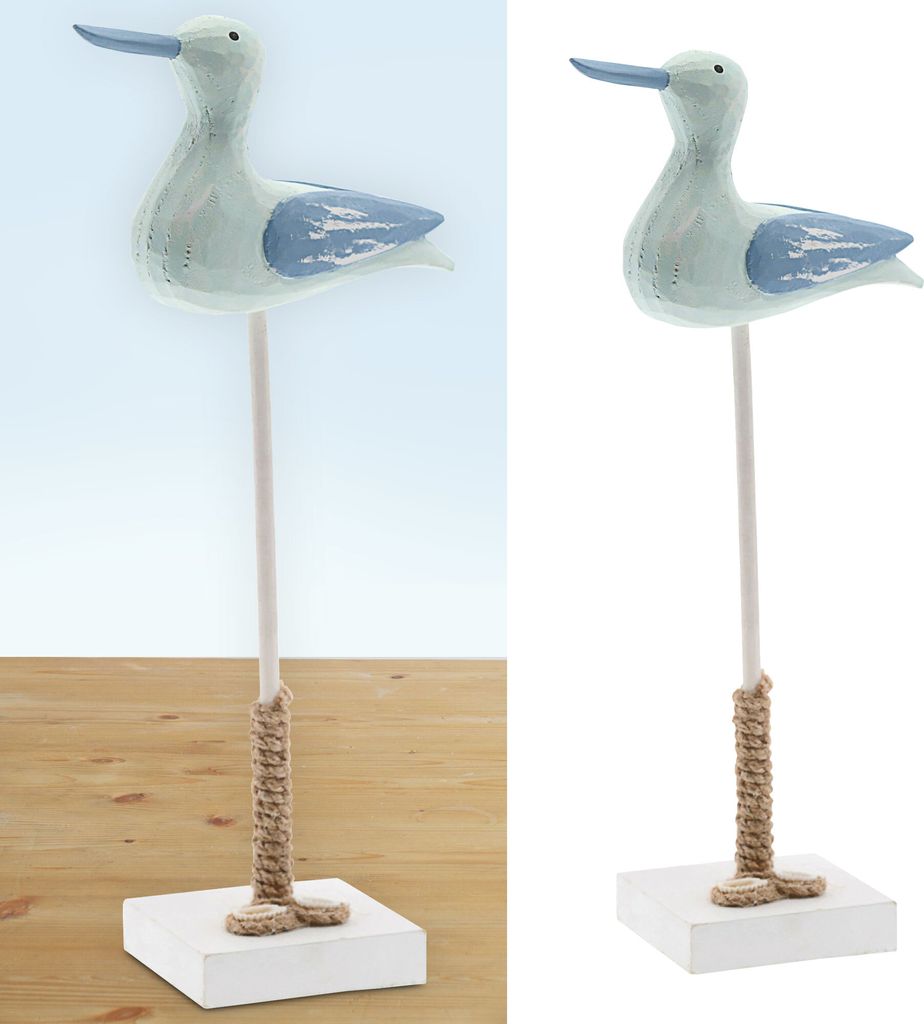 Seemöwe auf Fuß H36cm Holz Muscheln Seil maritim Vogel Möve Produktbild 