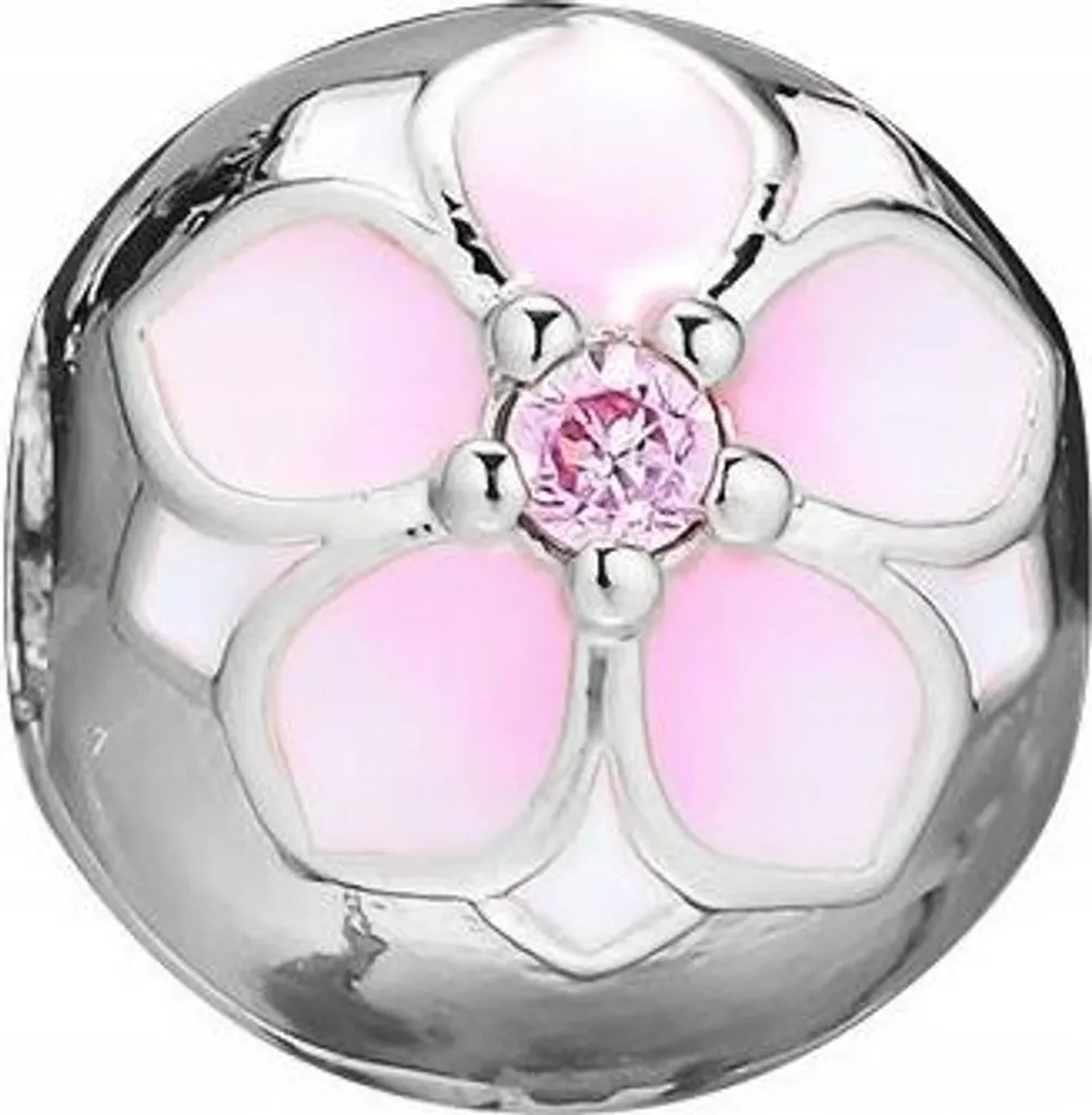 Ciondoli floreali in argento, fiore di pietra rosa, zirconi, argento 925