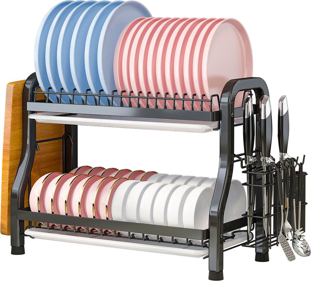 Heikoeco Geschirrständer abtropfgestell,dish rack,Edelstahl, mit Zubehör, abtropfschale,abtropfgestell geschirr, 56*23.5*39cm, schwarz