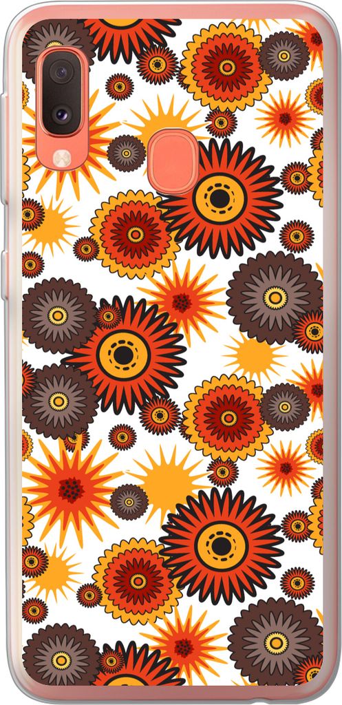 MuchoWow Handyhülle Schutzhülle Hülle für Telefoonhoesje Samsung Galaxy A20e Design - Retro - Orange - Blumen Silikon Softcase Handy Hülle -...