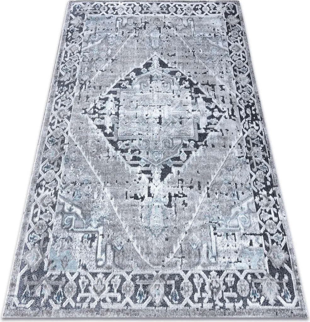 SIERRA G6038 Tapis plat gris 120x170 cm motif rosette bleu