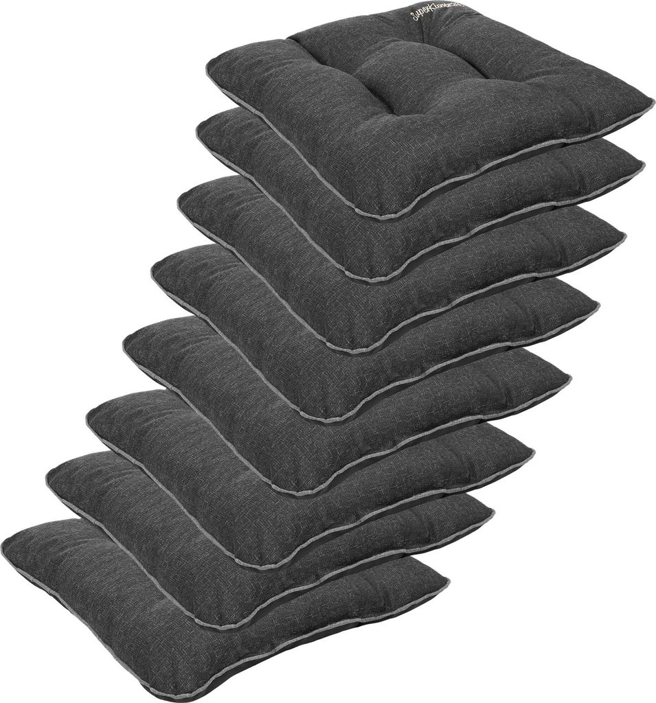 SuperKissen24. Stuhlkissen Outdoor - Sitzkissen für Stühle 8er Set 45x45 cm - Outdoor Kissen Wetterfest mit Füllung - Schwarz Leinen