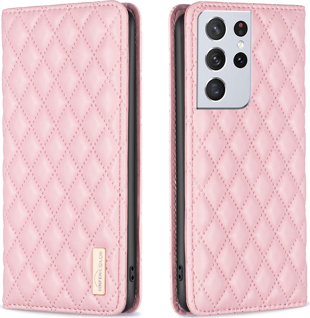 Galaxy S21 Ultra 5G Hülle, Elegant Bookstyle Flip Leder Kartenfächer Schutzhülle mit Ständer für Samsung Galaxy S21 Ultra 5G Pink