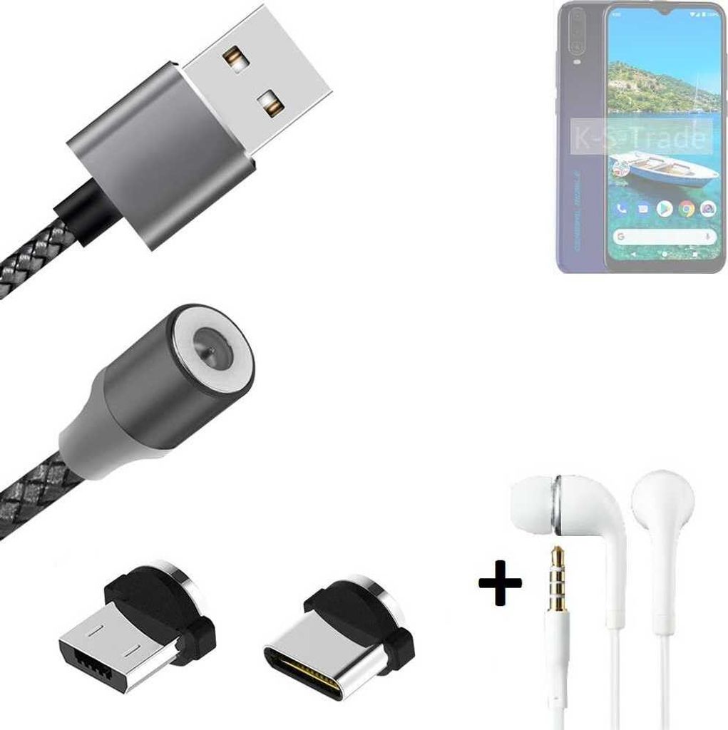 K-S-Trade Hochwertiges Magnet-Lade-kabel Sync-Kabel Daten-Kabel + Kopfhörer kompatibel mit General Mobile Gm 10 mit USB-Typ-C-Anschluss und