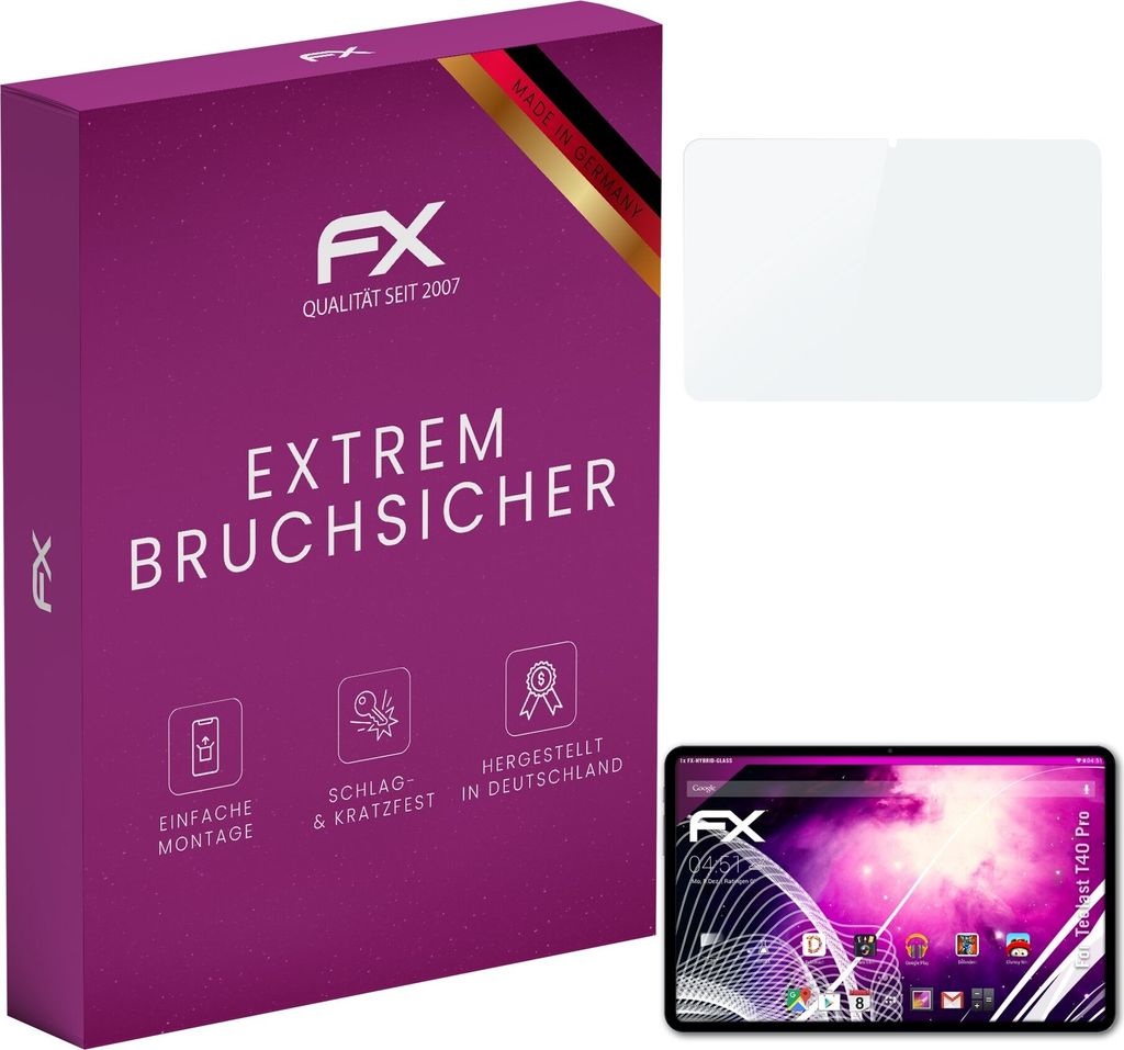 atFoliX FX-Hybrid-Glass Displayfolie kompatibel mit Teclast T40 Pro Glasfolie