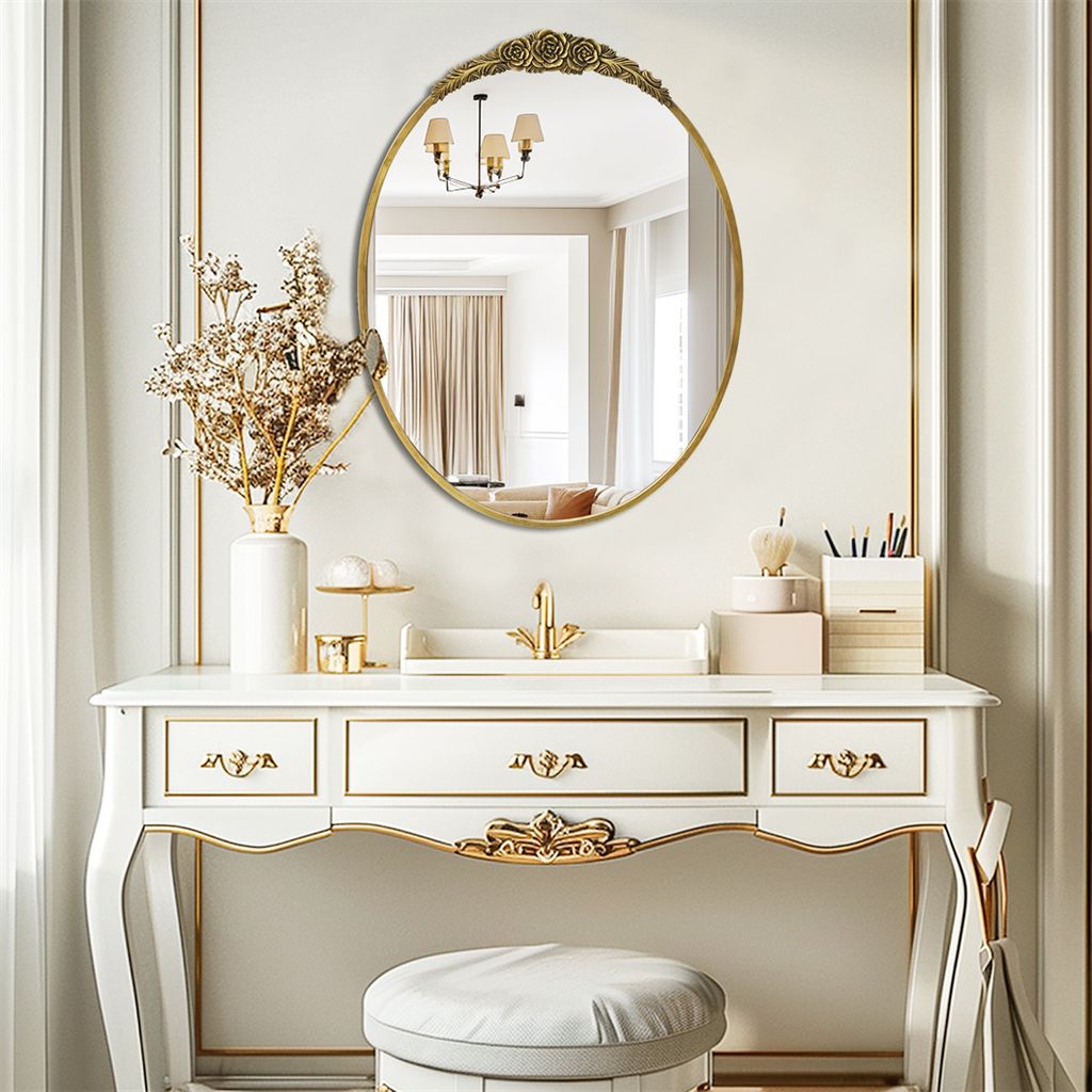 Runder Wandspiegel Barockstil – 61 Cm, Antik Gold, Vintage-Design Für Wohnzimmer, Schlafzimmer, Flur