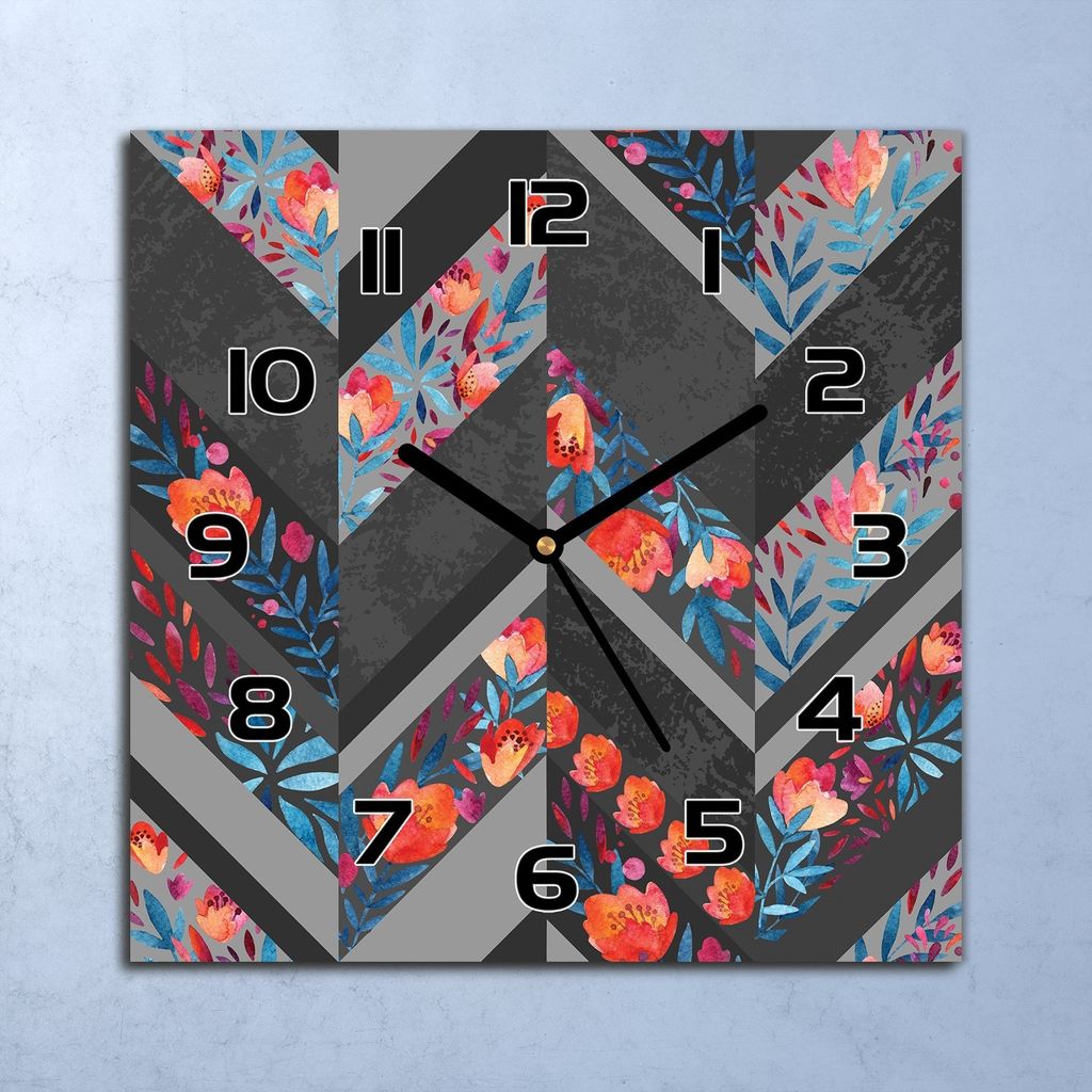 Wanduhr Echt-Glas-Küchenuhr Chevron Vintage Quarz Lautlos 30x30 Deko Bilder