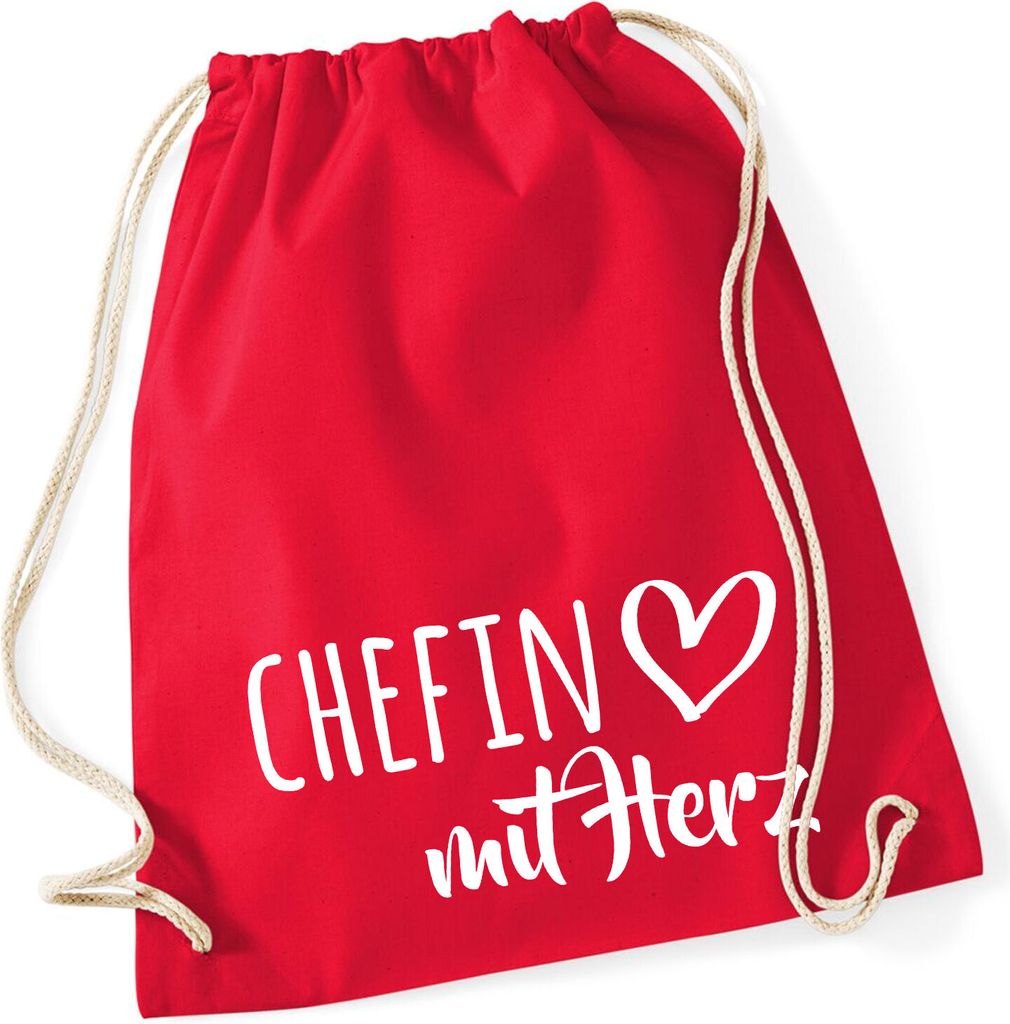 Huuraa Turnbeutel Chefin mit Herz 12 Liter Classic Red Baumwolle Rucksack Geschenkidee