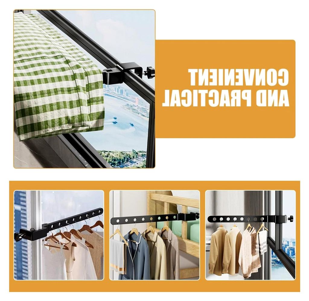 Abnehmbarer Wäscheständer aus Aluminium für Fensterrahmen mit 8 Löchern, klammerloser Kleiderständer für Balkon und Badezimmer, faltbarer Wä...