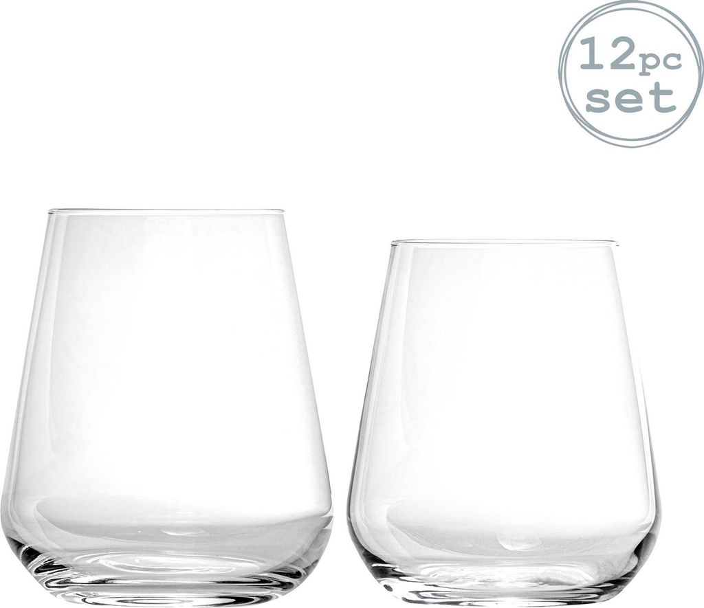 Bormioli Rocco Inalto Uno Wasser Tumblers und Stemless Weingläser - 12er Set