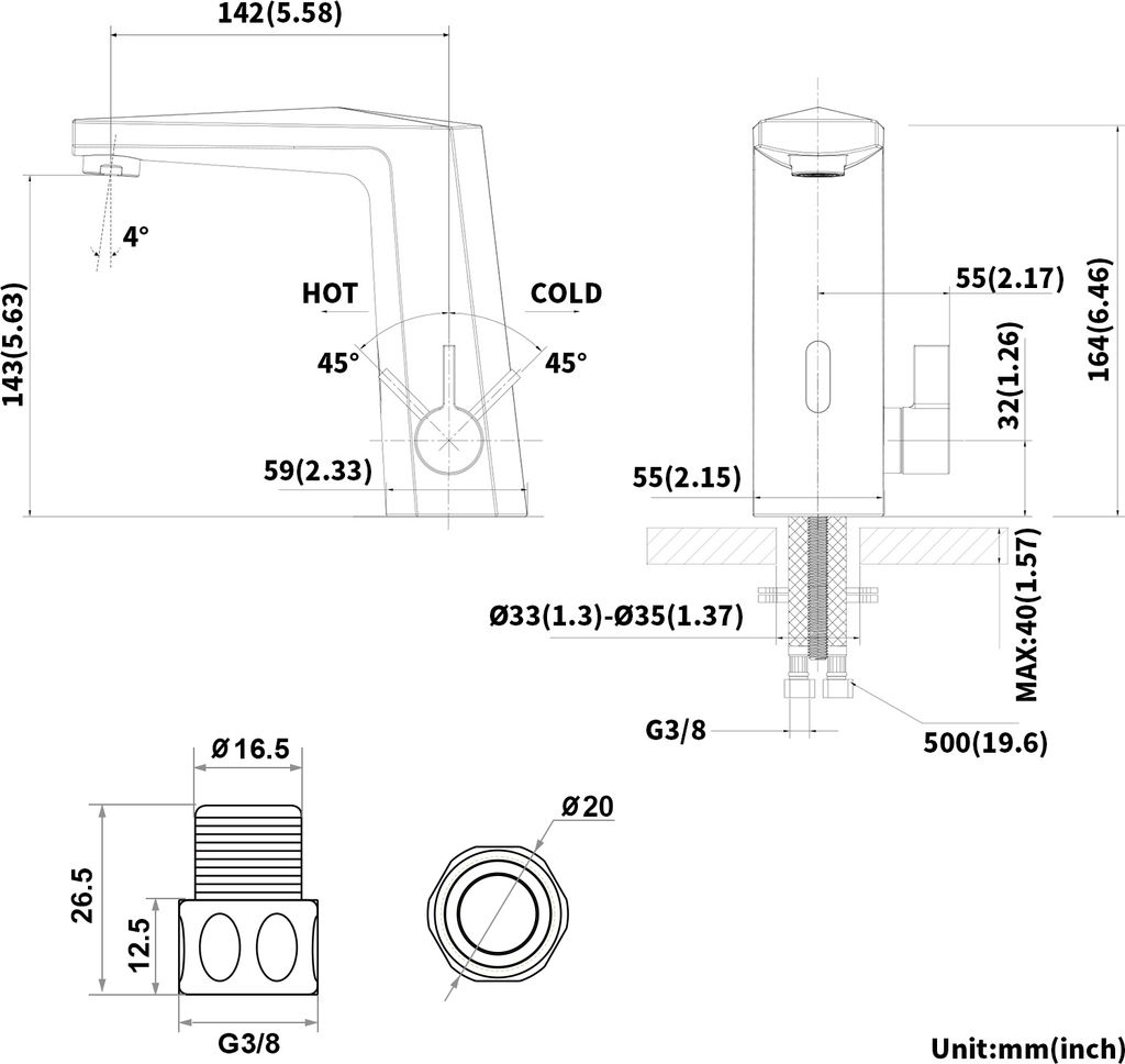 Lonheo Infrarot Sensor Wasserhahn Chrom Bad Automatik Produktbild 8