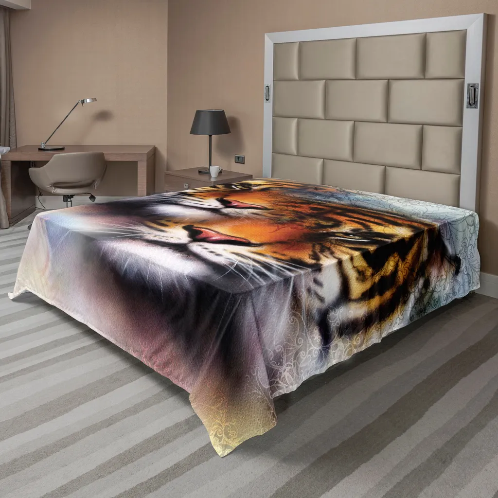 ABAKUHAUS Lenzuolo Safari Tigre 275x260 cm - Arredo Letto Etnico Boho