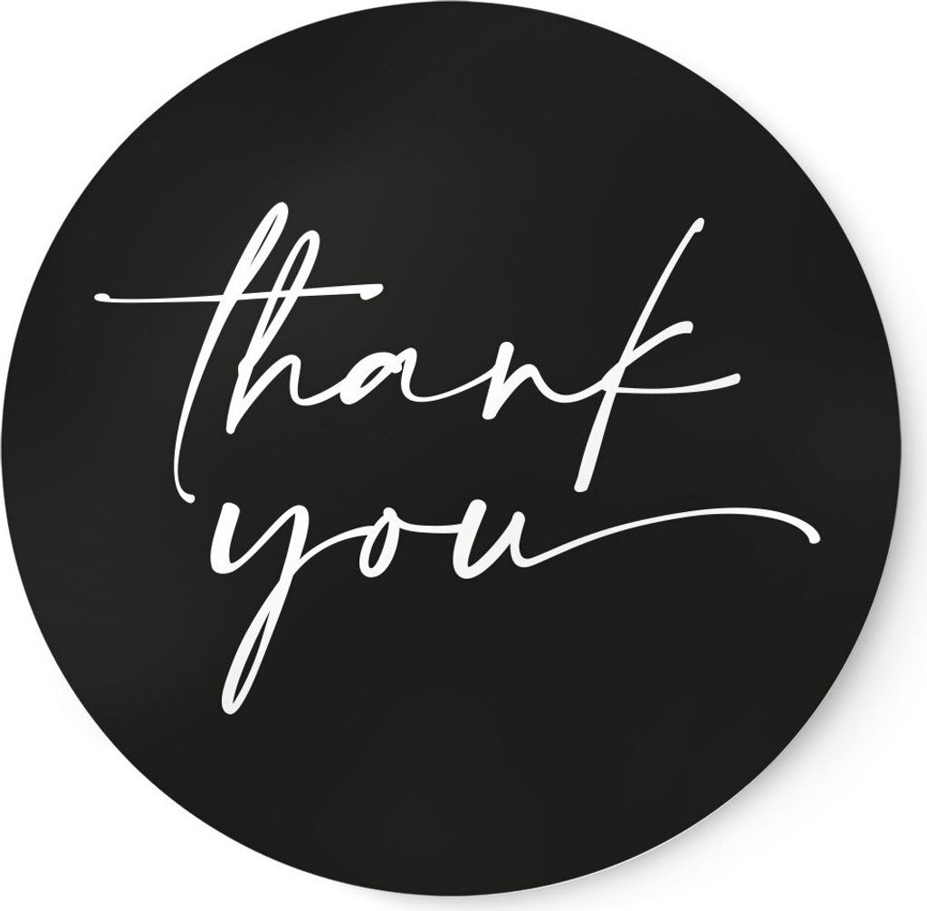 Aufkleber thank you Schwarz | 3cm runde Etiketten Schwarz | Sticker für Danksagung, Dankeskarten, Bestellungen, Paketbeilage, für Seidenpapier